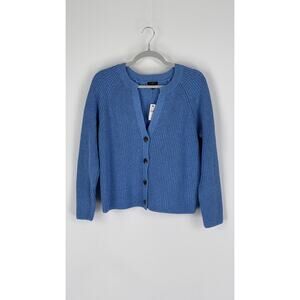 Talbots Shaker Stitch V Neck Knit Cardigan Sweater Womens Petite Large New Blue